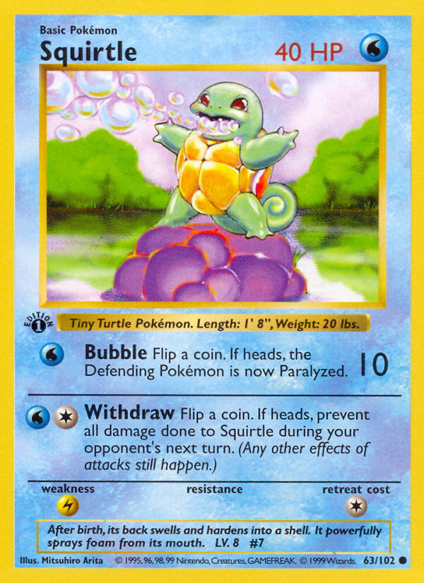 1999 Base Set Squirtle 1st Edition 