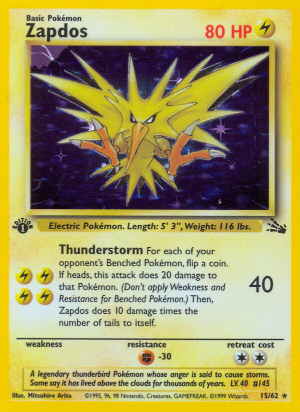 1999 Fossil Zapdos 1st Edition  Holo