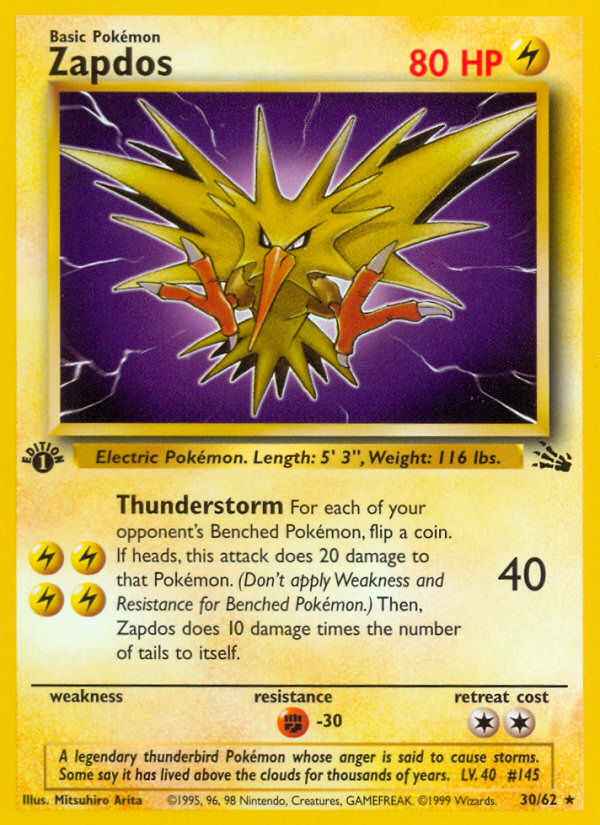 1999 Fossil Zapdos 1st Edition 