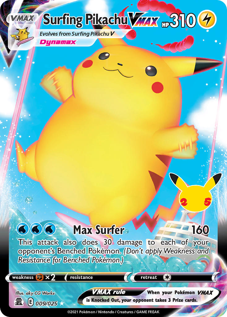 2021 Pokemon Celebrations Full Art/Surfing Pikachu Vmax   Holo